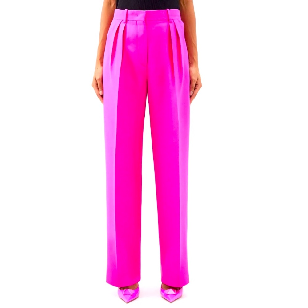 Valentino Crepe Couture pleated wool-blend tailored trousers in PP Pink